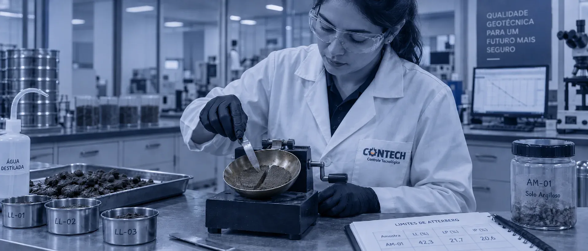 Análise de plasticidade de amostra de solo em laboratório