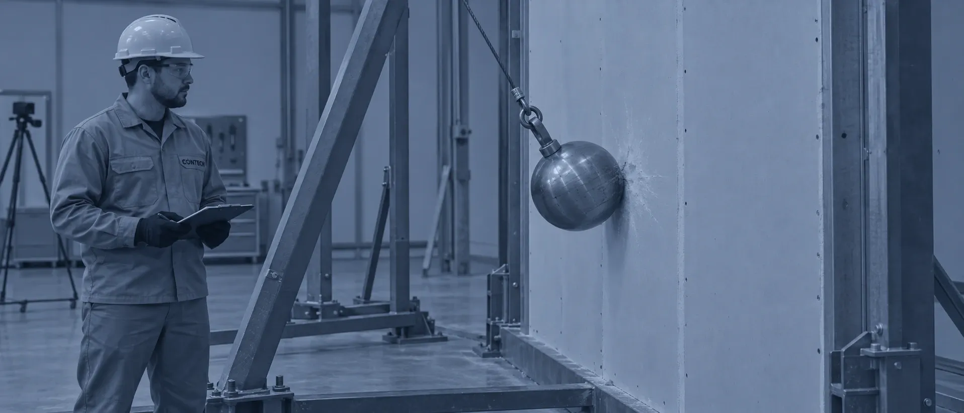Ensaio de impacto de corpo duro com esfera metálica em parede para conformidade com a NBR 15575